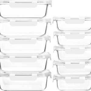 [10-Pack] Glass Meal Prep Containers Snap Lids MCIRCO