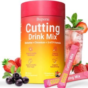 Cutting Mix, Cutting Drink Mix, Berberine, Chromium, FOS, Yerba Mate | & 5-HTP, Energy & Gut Health, Metabolic Support, Vegan, Sugar-Free, Non-GMO, 30 Stick Packs