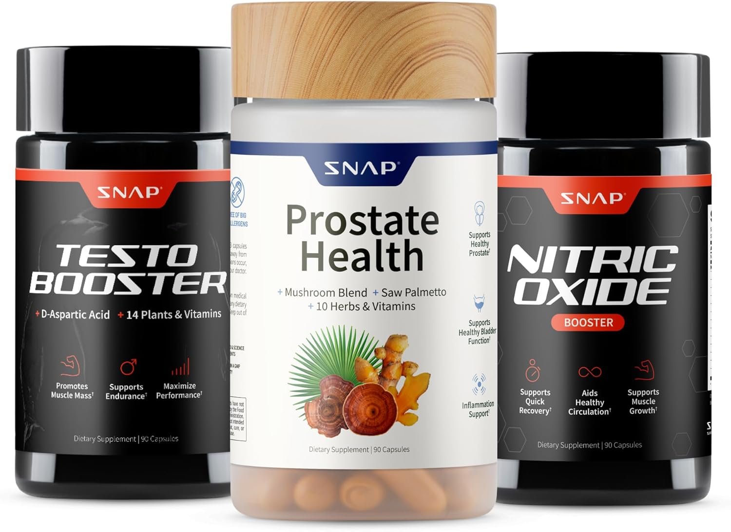 Snap Supplements Big Boy Bundle, Daily Men's Health Support, 90 Caps. Each | Includes Prostate Health with Saw Palmetto for Men, Testo Booster for Men & Nitric Oxide Booster, Vegan, Non-GMO, Gluten-Free - Image 2